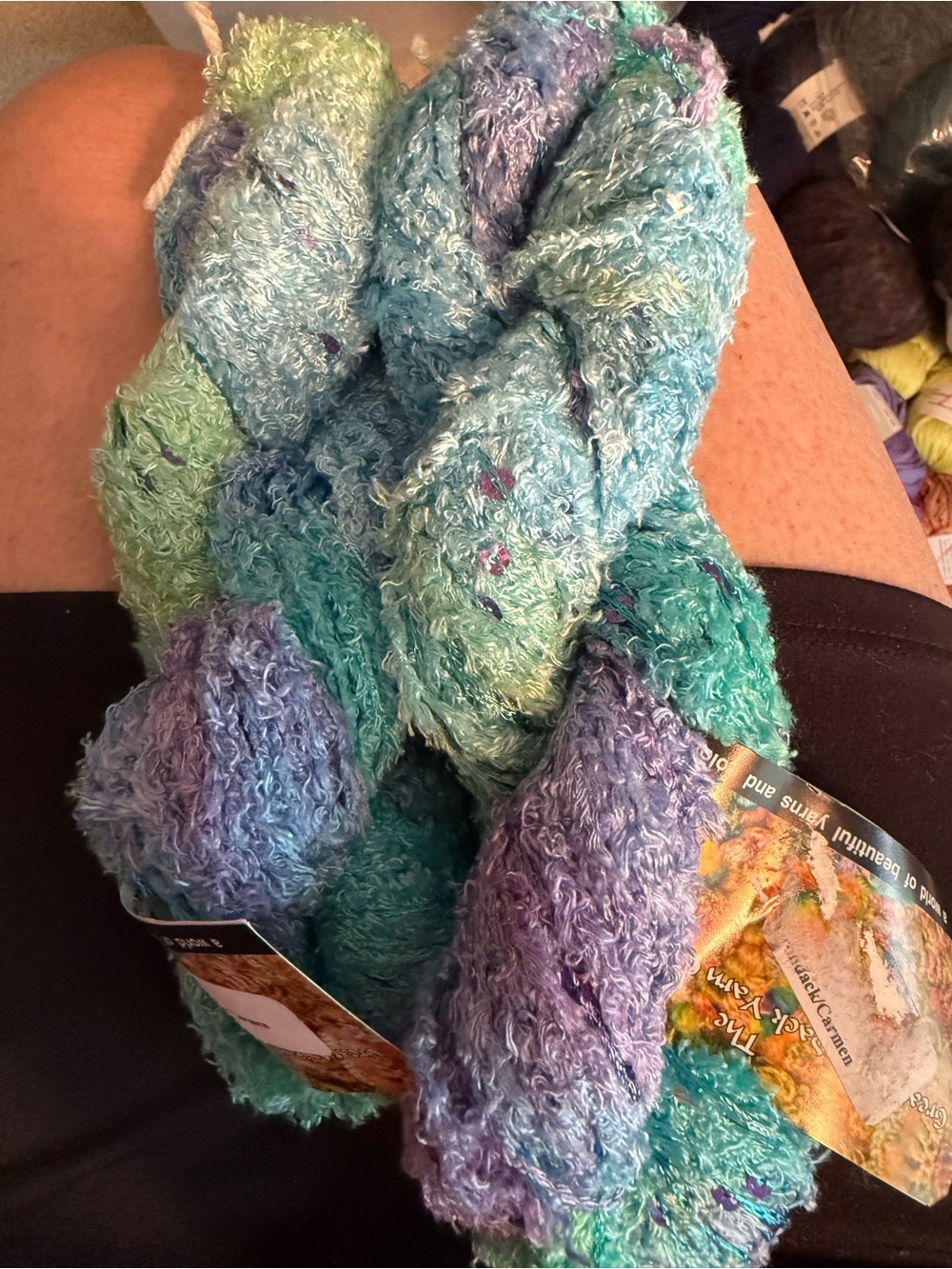 Bouclé Multicolor Yarn Skeins in Blue, Teal & Lavender - Home Art Fiber Arts